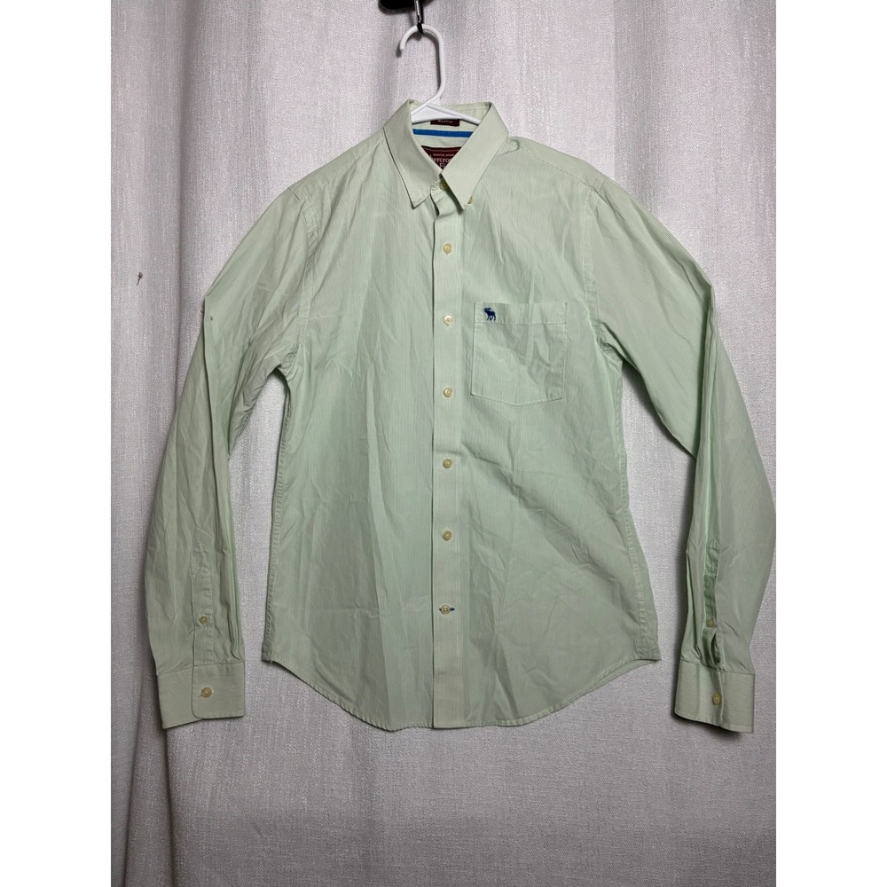 Abercrombie & Fitch Mens Muscle Fit Button Down Shirt Green Stripe Medium